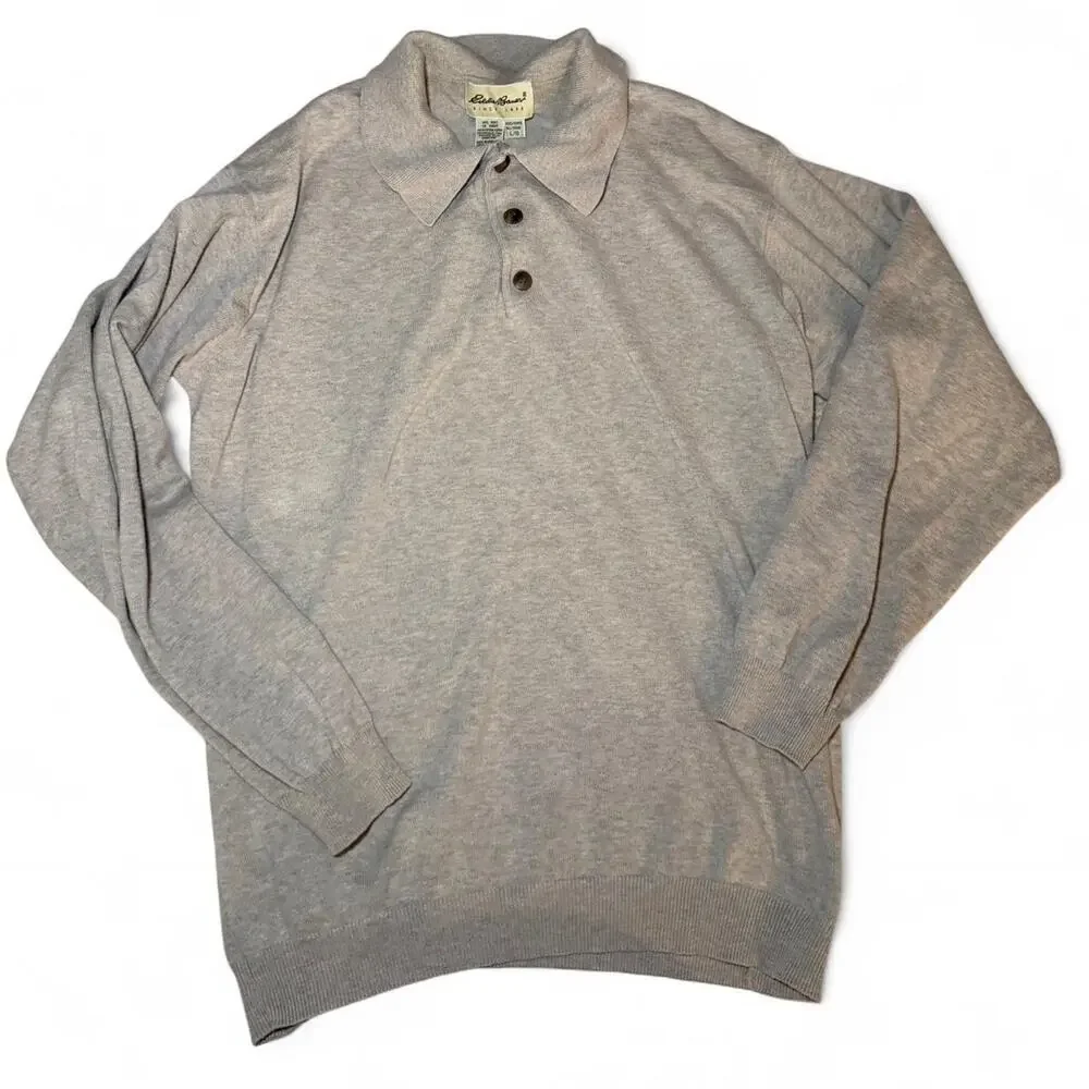 Eddie Bauer Beige Long Sleeve‎ Polo Sweater – Men's Tall Large